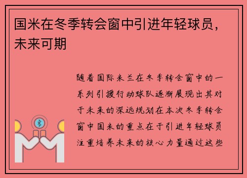 国米在冬季转会窗中引进年轻球员，未来可期